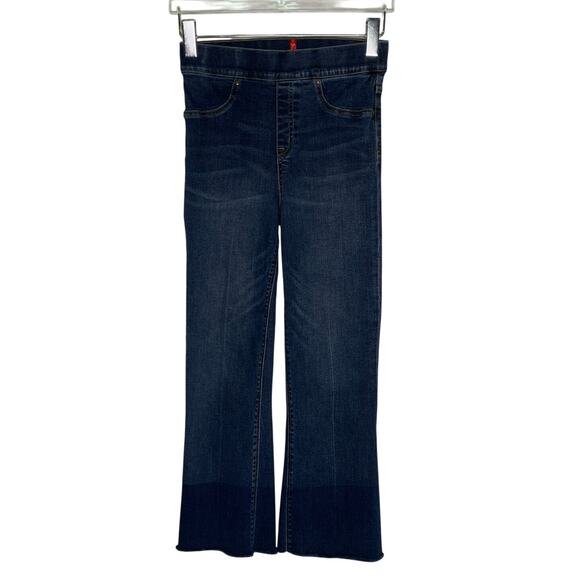Spanx Crop Flare Raw Hem Jeans S Pull On Stretch Wide Leg High Rise Slimming - Picture 1 of 11